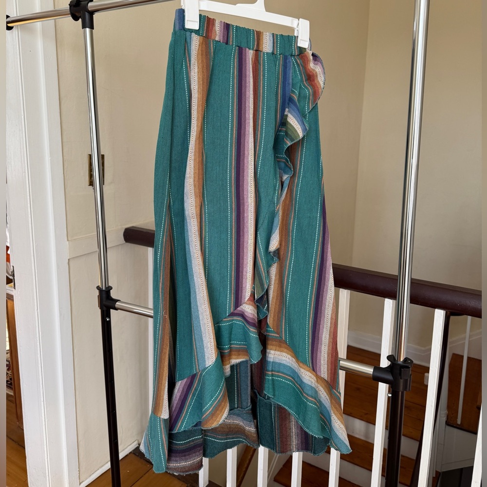 L&B Asymmetrical Striped Skirt in Teal and Orange